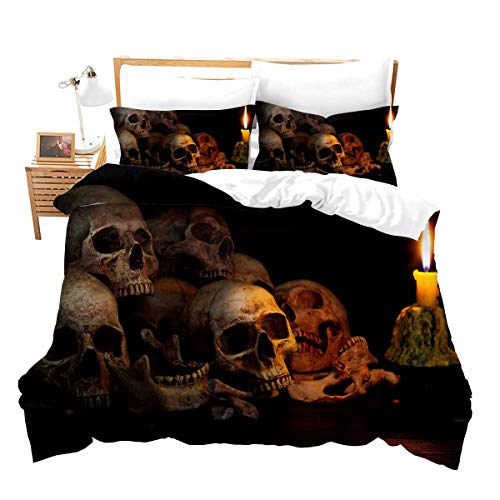 Feelyou Ultra Soft 3D Skull Theme Bedding Set Full Size Luxury Gothic Skulls Duvet Cover Set Skeleton Bones Comforter Cover For Kids Teen Bedspread Cover Candlestick Vintage Design Quilt Cover Retro #TOP4