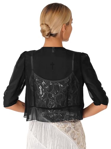 Women's Chiffon Shrug Open Front Cardigan Short Sleeve Cropped Bolero for Dress Wedding Cape S-5XL2