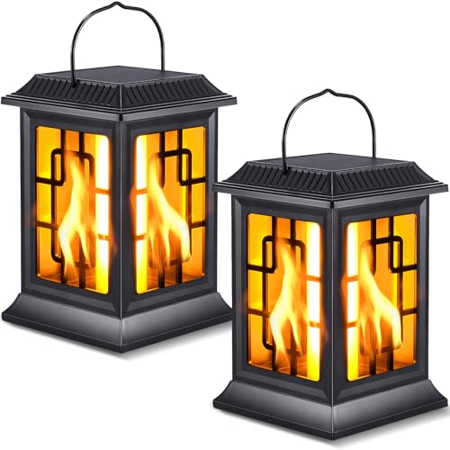 Lanterne solaire extérieur jardin étanche pour terrasse et lampe LED effet flamme