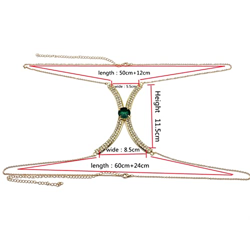 Rhinestone Chest Bracket Bra Chain Body Jewelry Bikini Crystal Body Chain Rhinestone Bra Underwear Chain Sexy Lingerie Chest Chain For Women(Green Pendant) #TOP3