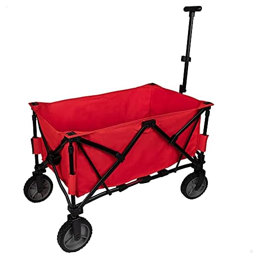 Aktive 62618 - Carro transporte plegable, carro plegable playa, 103x53x117 cm, mango regulable, color rojo, peso máx 50 kg, carrito playa para sombrillas y sillas