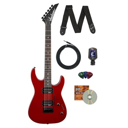 Jackson Dinky JS11 Electric Guitar - Metallic Red Bundle with Cable, Tuner, Strap, Picks, and Austin Bazaar Instructional DVD
