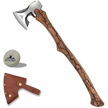 27.8" Splitting Axe, Wood Splitting Axe with Lichtenberg Pattern Wood Handle, 1065 High Carbon Steel Chopping Axes with Leather Sheath and Sharpening Stone for Chopping Firewood