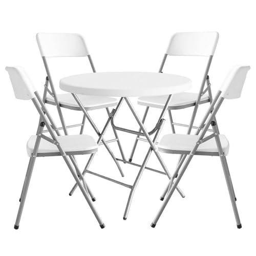 LOLAhome Conjunto Mesa Ø80 cm y 4 Sillas Plegable, de Acero Anticorrosión y HDPE | Resistente, fácil Transporte, fácil Montaje | Ideal Acampadas, Picnic, Catering, Jardín, Terraza