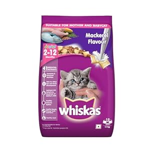 Whiskas Junior Mother Cat & Kitten (2-12 Months) Dry Cat Food, Mackerel Fish Flavour, 1.1 kg, Contains 41 Essential Nutrients, Complete & Balanced Nutrition for Mother Cats & Kittens