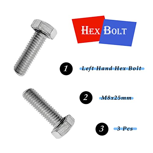 Image of M8x25mm Left Hand Hex Bolt,304 Stainless Steel Reverse Threaded Silver Fully Threaded Hex Bolts(3Pcs)