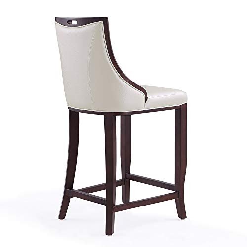 Manhattan Comfort Emperor Faux Leather Bar Stools with Backrest, Foam Padding and Solid Beech Wood Frame, Fully Assembled Upholstered Barstool, Set of 1, Pearl White by Manhattan Comfort - Image 5