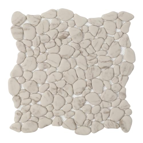 Adolif Beige Pebble Mosaic Tile, 12"X12" Pebble Floor Tiles, 8 Sheets