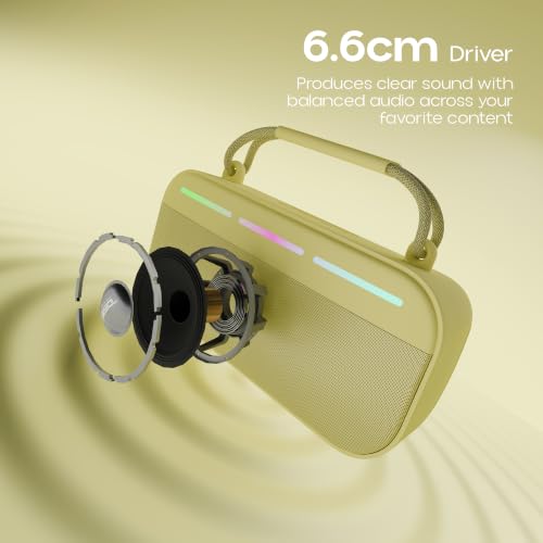 Image of Zebronics Sound Feast 45 Portable Bluetooth Speaker, 20W RMS, Up to 5h Playback, 6.6cm Driver, Deep Bass, 4 RGB Modes, BT v5.4, USB, mSD, FM Radio, TWS, Type-C Charging, Carry Handle (Yellow)