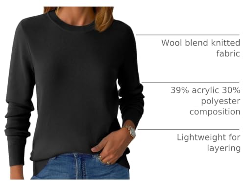 Image of GKBK Women's Wool Blend Sweaters 2026 Fall Fashion Lightweight Business Casual Outfits Long Sleeve Crew Neck Pullover Tops