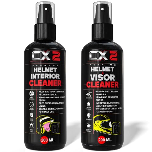 Image of CX2 Helmet Care Kit 2-in-1 - Helmet Visor Cleaner & Interior Cleaner Spray (200ml Each) | Anti-Bacterial, Anti-Odour, Quick Dry Formula | Removes Dirt, Sweat & Smell | Suitable for All Bike Helmets