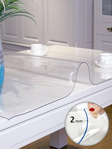 Clear Table Protector 100x200x0.2cm PVC Tablecloth Plastic Tablecover Wipeable Heat Resistant Transparent Table Protector for Dining Room Tables,Coffee Tables - Image 5