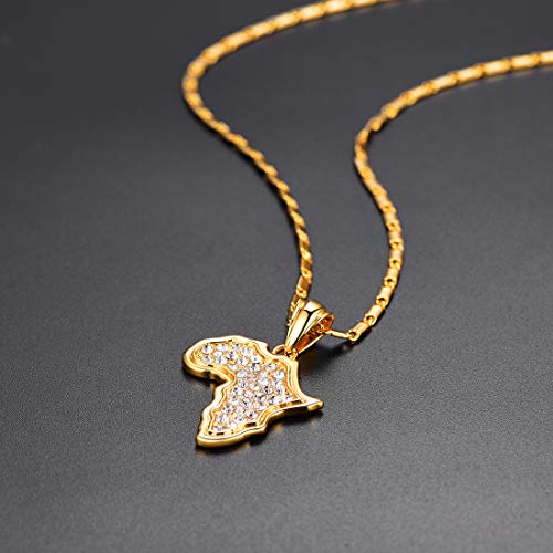 U7 Crystal Pendant Women Jewelry African Style Necklace 18K Stamp Chain Rhinestone Gold Plated Africa Map Pendant #TOP1