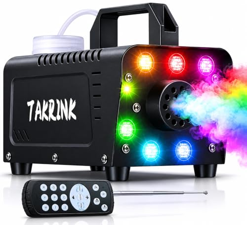 TAKRINK Máquina de Humo 900W con 8 Luces LED RGB de 16 Colores Control Remoto Inalámbrico y Niebla Automática Fog Machine Portátil para Fiestas Bodas Discotecas DJ y Eventos Especiales TAKRINK Máquina de Humo 900W con 8 Luces LED RGB de 16 Colores Control Remoto Inalámbrico y Niebla Automática Fog Machine Portátil para Fiestas Bodas Discotecas DJ y Eventos Especiales