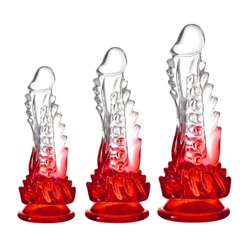 Fantasy Dildo Set, 3er-Pack (klein 17 cm, mittel 20 cm, groß 23 cm) Durchsichtiger Dildo mit rotem Farbverlauf und starkem Saugnapf für Frauen Männer und Paare