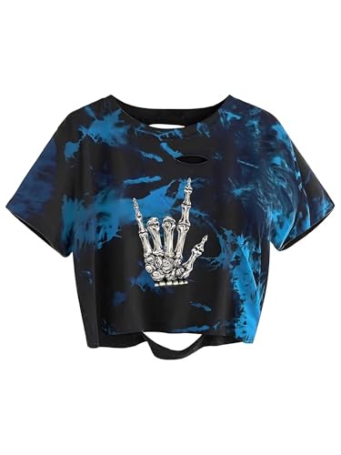 Womens Graphic Oversized Crop Tops Loose Cropped Distressed