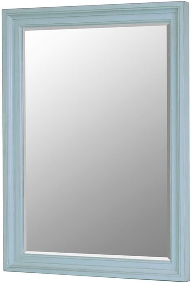 Pemberly Row Rectangle Modern Coastal Solid Wood Mirror, 42"H x 32"W, Distressed Blue Finish, Kiln-Dried Mindi White Cedar, Wall Hanging Design, Horizontal or Vertical Mount for Bedroom or Living Room