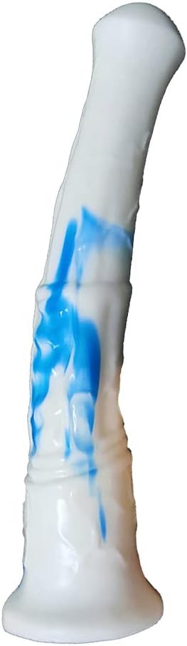 Multi Color Soft Flexible Animal Artificial Horse Dildo Silicone Dildo Toy Adult Sex Toy for Women with Suction(Blue+White)