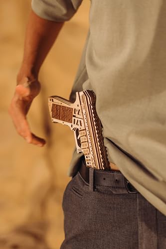Wood Trick Defenders Gun 3D Wooden Puzzles for Adults and Kids to Build - Shoots up to 13 ft - 2 Clips - 9x5 in - Wooden Model Kits for Adults and Kids - 14+