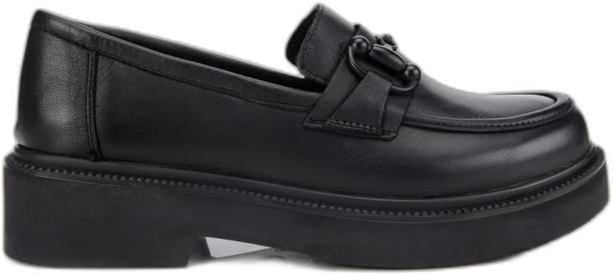 HOTİÇ Kadın Deri Siyah Kalın Tabanlı Klasik Loafer