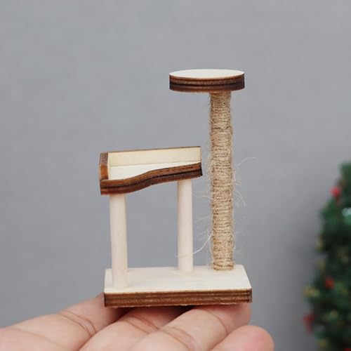 ifundom 2pcs Miniature Wooden Cat Trees Model Decorative Dollhouse Furniture Realistic Design for Cat Scratching Post and Home Decor Accessory - Thumbnail 7