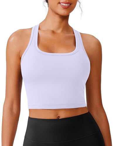Image of PINSPARK Sports Bra Longline Racerback Tank Tops for Women Padded Workout Yoga Top
