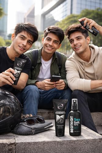 Image of Men's Daily Grooming Combo - Sea Salt Texturizing Hair Spray (100ml) + Activated Charcoal Face Wash (100ml) | Oil Control, Pollution Defense | No Paraben, No Silicone | For Oily Skin & Flat Hair