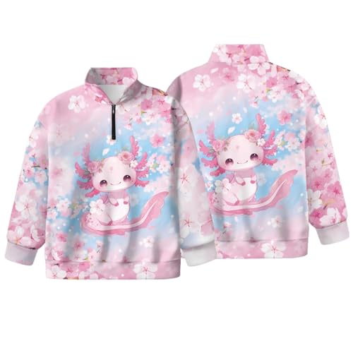 Girls 1/4 Zip Sweatshirt Cute Print Long Sleeve Pullover Sweatshirt Casual Oversized Athletic Tops Size 5-14 Years