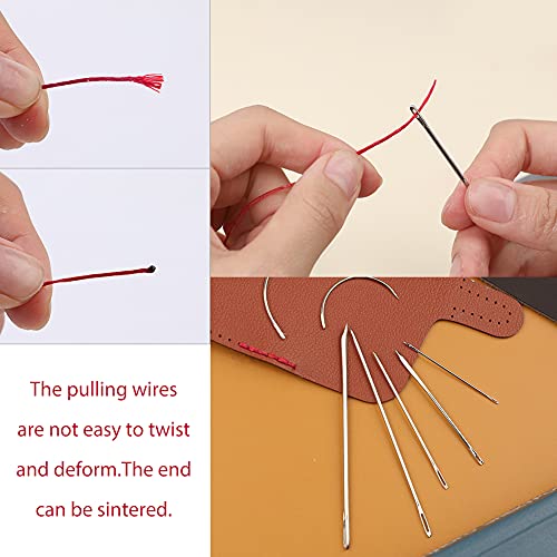 32 Yards Waxed Thread With Leather Hand Sewing Needles, 150D Flat Sewing Waxed Thread And Leather Repair Needles For Home Upholstery Carpet Leather Canvas Repair And Sewing (Red) #TOP3