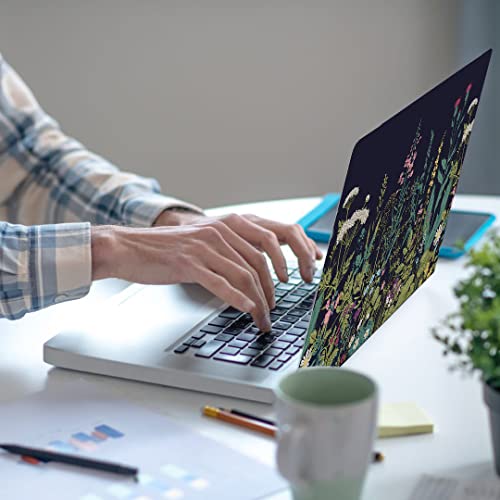 Newplenty Laptop Skin Sticker,13.3 14 15 15.4 15.6 Inch Laptop Skins,Universal Vinyl Decal,Dustproof Scratch Resistant Reusable Cover Protector With Free 2 Wrist Pads (Flower In Black Background) #TOP2