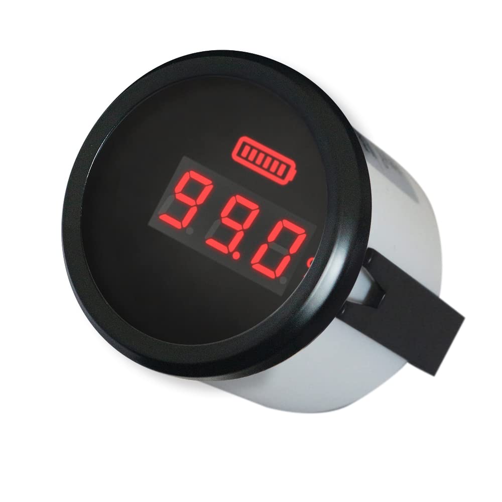 ELING 52mm Universal 0~100% Battery Capacity Meter Digital Battery Charge Level Indicator LED Display with Red Backlight for Car Boat (Black+Black)