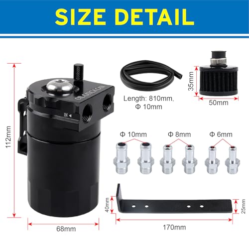 DOCAS 300ml Ölabscheider Auto,Oil Catch Tank,Universal Auffangbehälter Kit mit Entlüftungsfilter,Motorluft-Ölabscheiderbehälter für PCV-System (Schwarz)