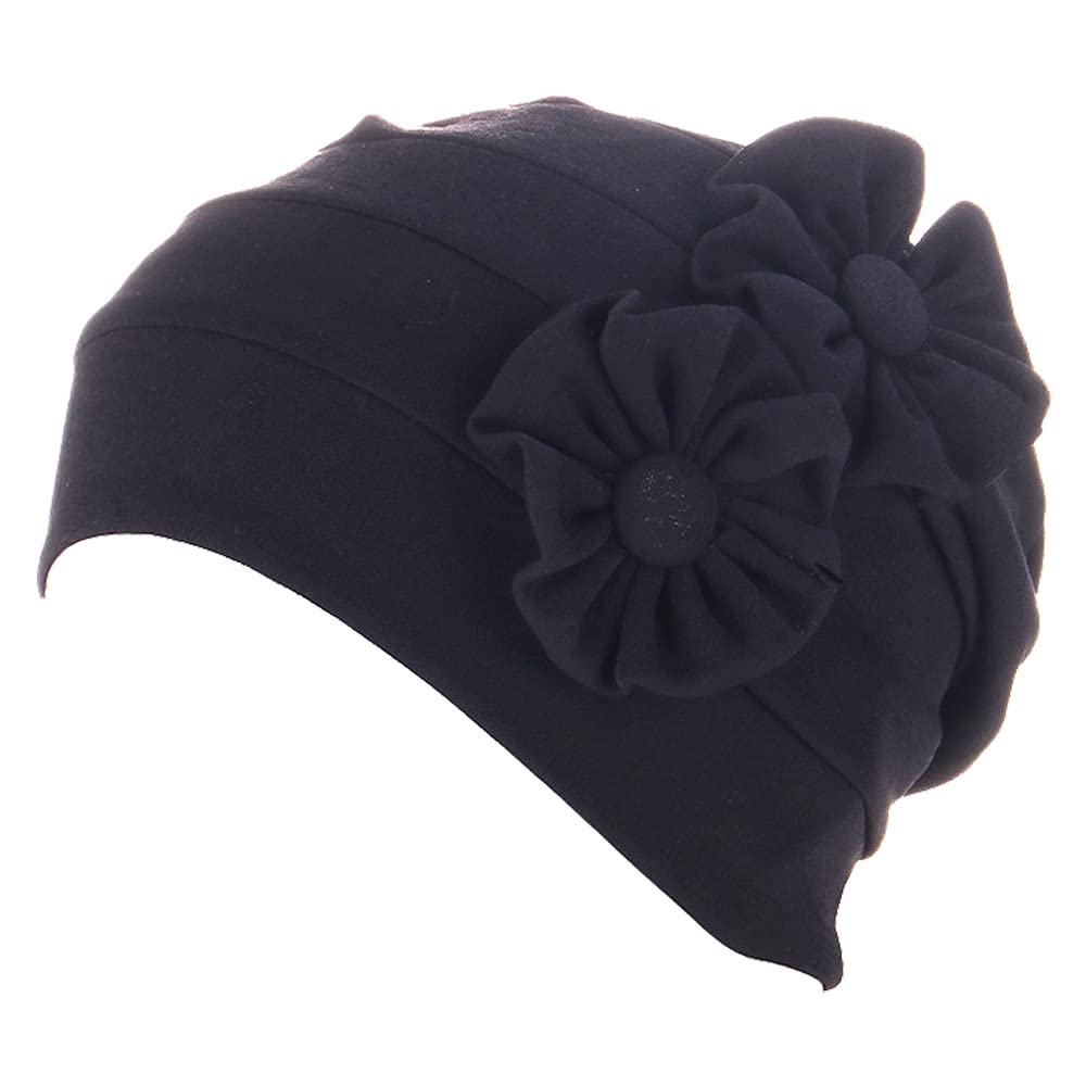 JarseHera4 Pieces Women Turban Flower Headwear Vintage Caps Elastic Beanie Muslim Head Cover