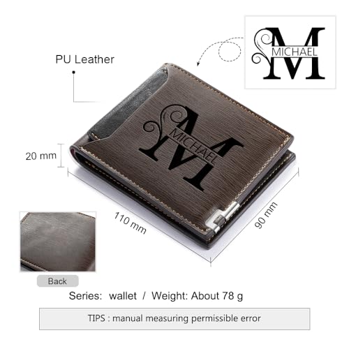 Personalized Leather Wallet for Men - Custom RFID Blocking Wallet with Engraved Name & initial - Ideal Gift for Husband, Dad, Boyfriend, Son, Anniversary Father's Day Gifts (Design 03)2