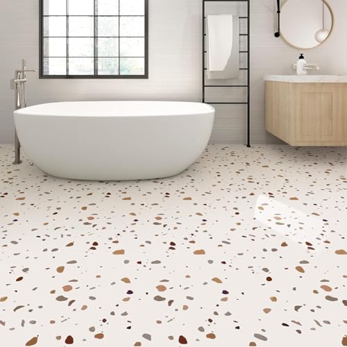 Peel & Stick Floor Tiles Self Adhesive Vinyl Flooring, 10 Sheets - 12" x 12", DIY Flooring for Kitchen Living Room Waterproof Removable Tile Stickers Terrazzo Look (Beige) by SVNOOC - Image 2