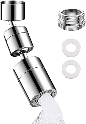 ZXShow 720 Degree Pivoting Tap Aerator Brass 2 Water Outlet Modes Kitchen Swivel Faucet Aerator Polished Chrome Universal Water Saving Filter with M22 to M24 Adapter Bathroom Tap Attachment