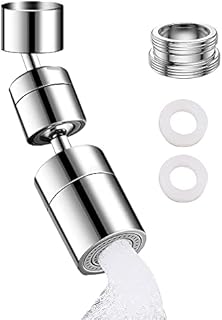 ZXShow 720 Degree Pivoting Tap Aerator Brass 2 Water Outlet Modes Kitchen Swivel Faucet Aerator Polished Chrome Universal Water Saving Filter with M22 to M24 Adapter Bathroom Tap Attachment