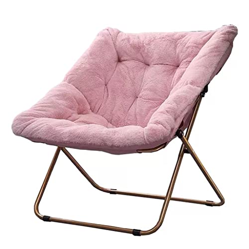 Fabric Moon Chair Faux Fur Saucer Chair Folding Lazy Chair with Thick Cushion and Metal Frame,Accent Lounge Lazy Chair Leisure Padded Seat for Living Room,Balcony,Bedroom ( Color : Pink , Size : Witho