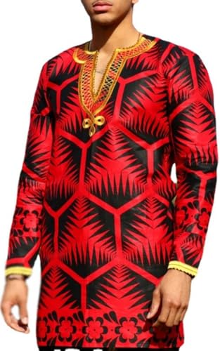 Chemise africaine Dashiki homme à manches longues et imprimé tribal coloré