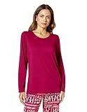 HUE Women's Sleep and Lounge Pajama Separates, Christmas and Holiday Collection, Beet Red-Long Sleeve Crew Neck Tee, X-Large