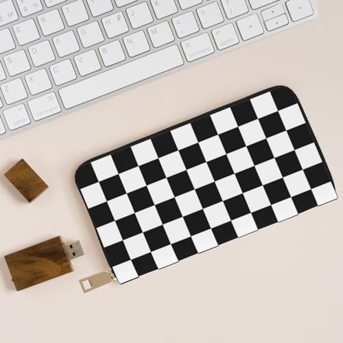 Checkered Wallet PU Leather for Women Black and White Purse Phone Credit Card Holder3