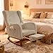 HYNHXBP Sillón mecedor con reposabrazos y Bolsillos Laterales, Silla ergonómica de Lactancia con Cojines, Estructura de Madera Maciza, Apto para salón o Dormitorio (Gris + Terciopelo Hielo)