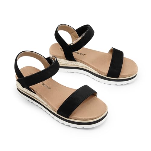 Image of Athlefit Girls Platform Wedge Sandals Open Toe Espadrille Sandals Ankle Strap Summer Dress Shoes for Toddler Little Big Kid