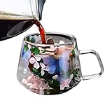 Isolierter Kaffeebecher aus Glas – transparente Tasse, glatter Griff, künstlerisches Design, doppelwandige Tasse mit Thermoschutz für Cappuccino, Latte, Eistee, heiße Schokolade, stilvolle Glaswaren
