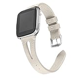 bayite Leather Bands Compatible with Fitbit Versa/Versa 2, Slim Wristband with Ventilated Hole Replacement Accessories Strap Versa Women Men, Beige