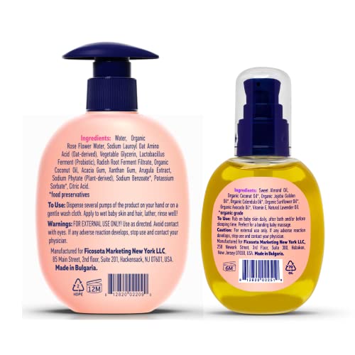 Babyology Bundle - Calming Baby Oil & Rose Baby Wash & Shampoo - Good For Sensitive Skin - Non Toxic #TOP7