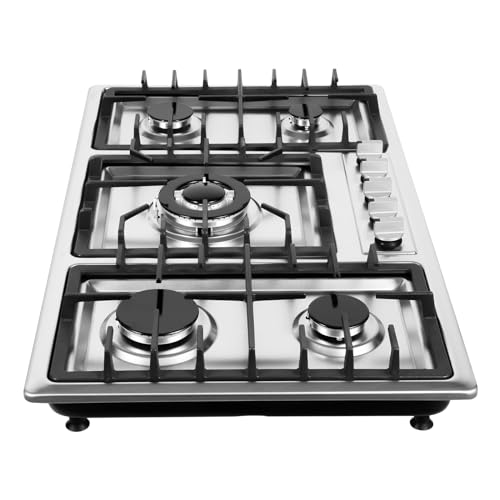 TITIDU 5-Burner Built-In Gas Cooktop, Stainless Steel with 3KW+2.75KW+1.75KW+1.75KW+1KW Burners, Flame Failure Safety System, Pulse Ignition, for Home & Commercial Kitchens, Natural Gas