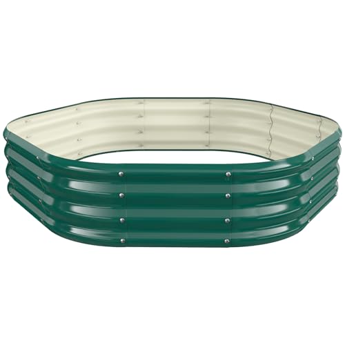 48" Diagonal,12" Tall Steel Hexagon Raised Garden Bed/ Planter Box Green | 4FT X 1FT,Butterfly Nut and Tool free,Wave-Shaped Galvanized Metal Panels Combined,for Outdoor Flower,Tree,Herb & Vegetable