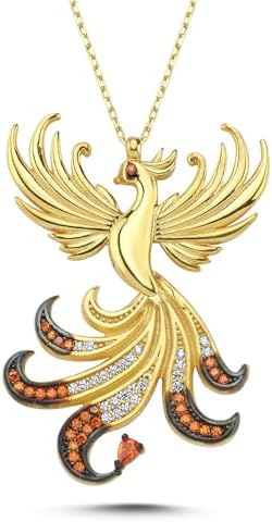 Kayra Mücevher Kraliçe Anka Kuşu Kolye - 14 Ayar Altın, 925 Ayar Gümüş, Altın Kaplama (Turuncu Gümüş) - Görsel 1