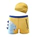 Monvecle Boys 2pcs Swim Trunks Print Beach Boxers Rashgurad Swimsuit Set with Swim Cap UPF 50+ Yellow1 4-6Y